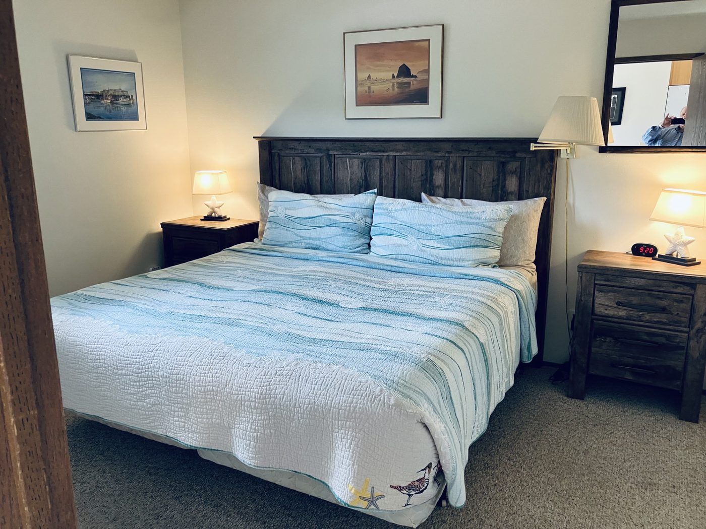 Bedroom with king bed in Unit 01 at Hi-Tide Resort